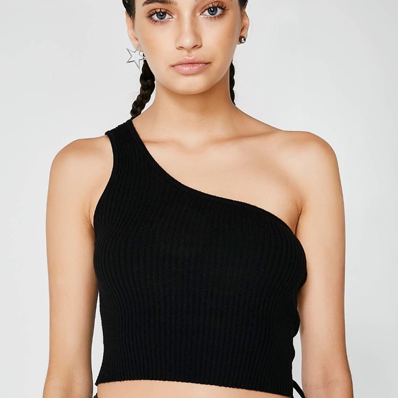Jella C. Off Shoulder Lace Up Crop Top - Picture 2 of 6